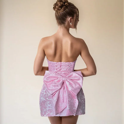 Sweetheart Bow Jacquard Mini Dress