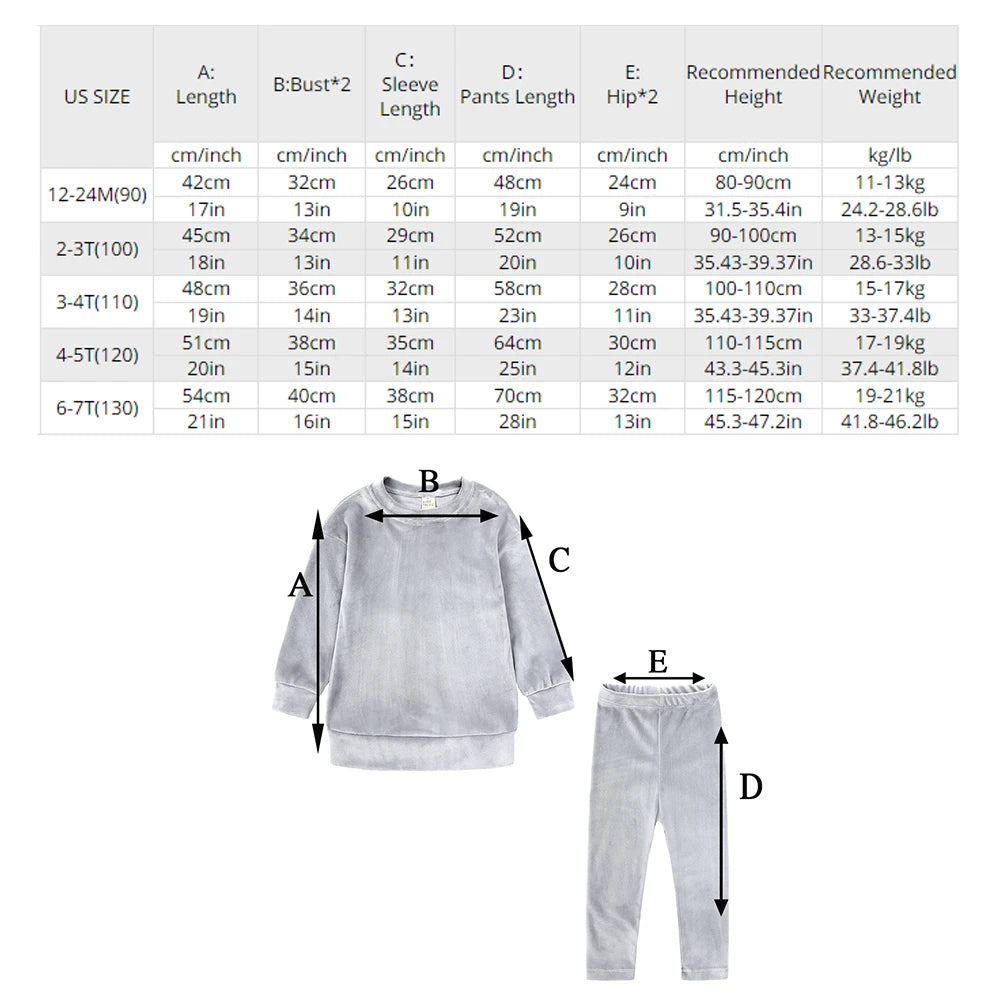 Frühlings-Samtanzug für Kinder, Pullover-Set mit Hose