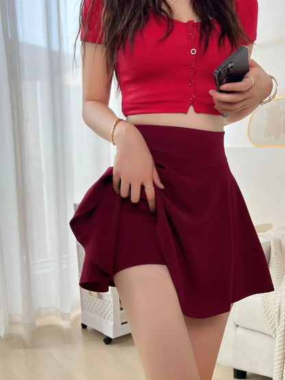 Jupe décontractée plissée taille haute coupe A