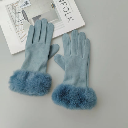 Gants d'hiver en daim et fausse fourrure de lapin