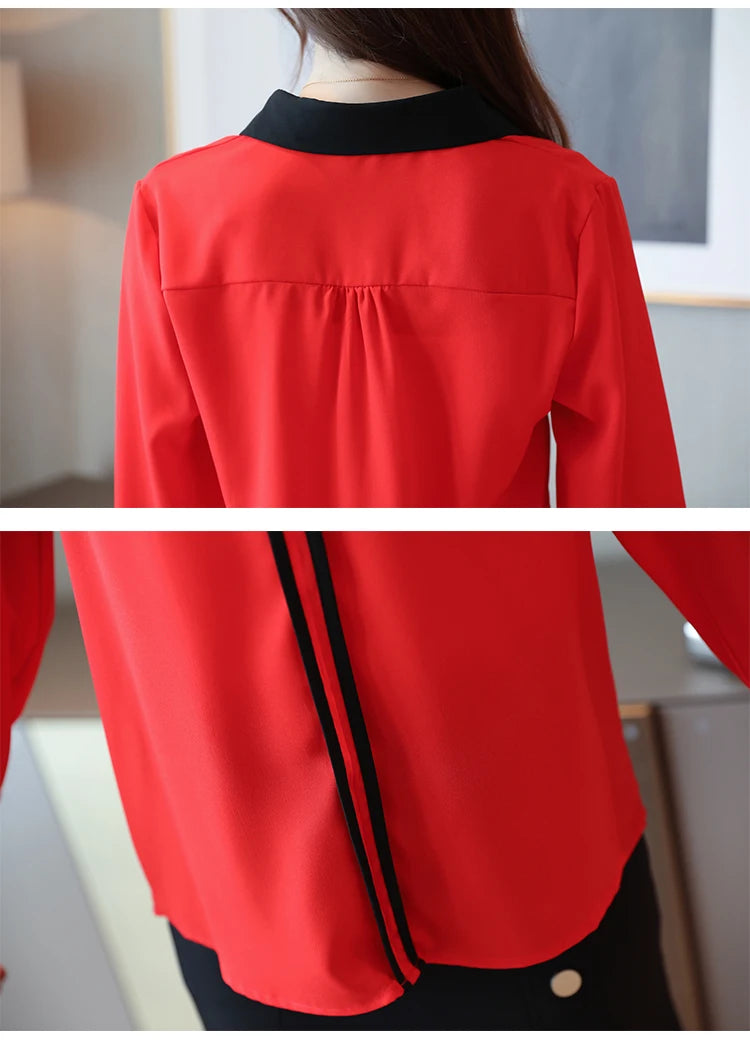 Women's Office Chiffon Blouse with Turn-Down Collar