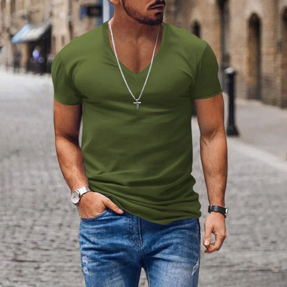 Men's Solid Color T-shirts - Short Sleeve V Neck Streetwear
