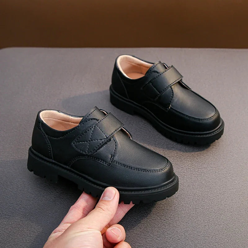 Boys Black Leather Loafers Uniform Shoes