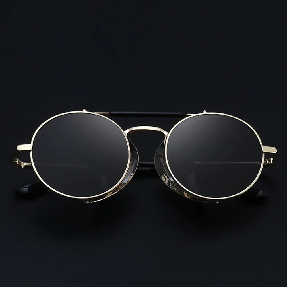 Runde Retro-Steampunk-Sonnenbrille aus Metall für Herren und Damen