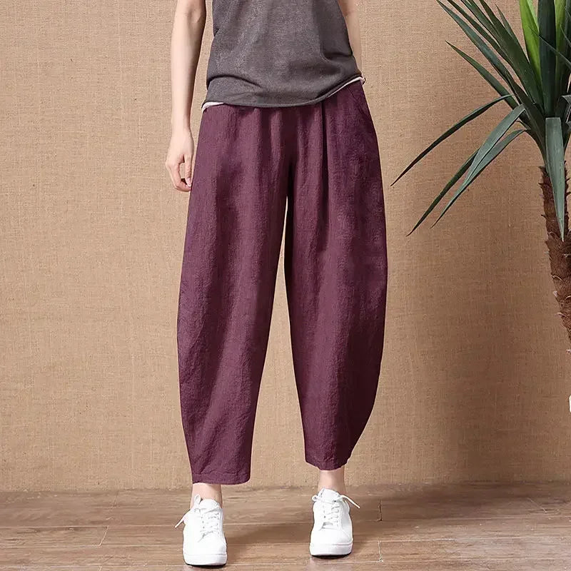 Loose Cotton Linen Harem Pants for Summer