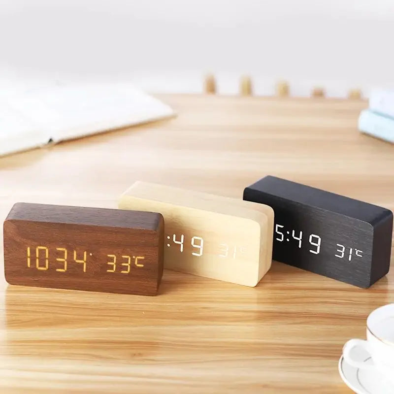 Wooden LED Digital Alarm Clock with Temperature Display