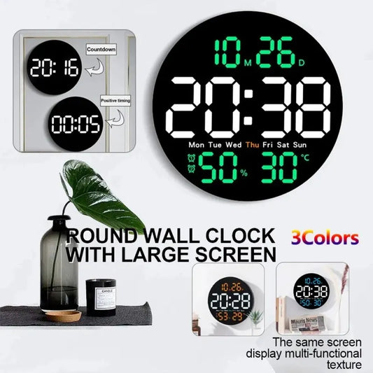 Horloge murale numérique à LED de 10 pouces avec télécommande et affichage de la température