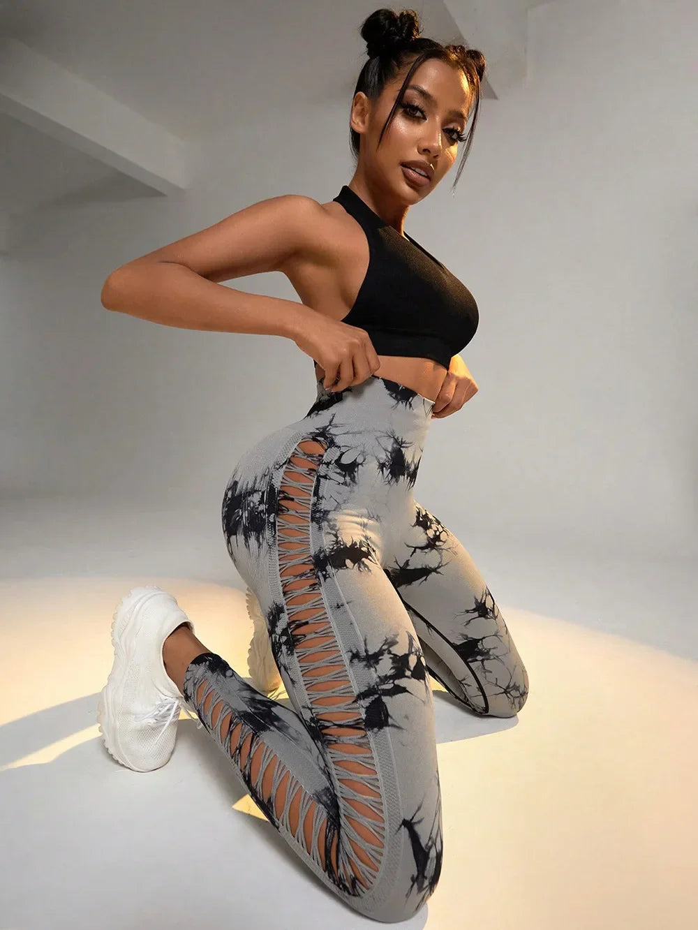 Mesh Tie Dye Hip Lift Pants