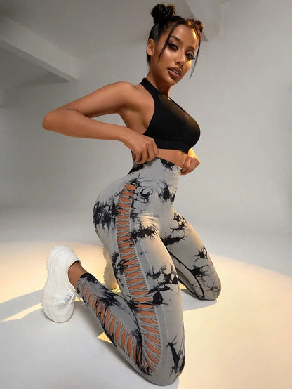 Mesh Tie Dye Hip Lift Pants