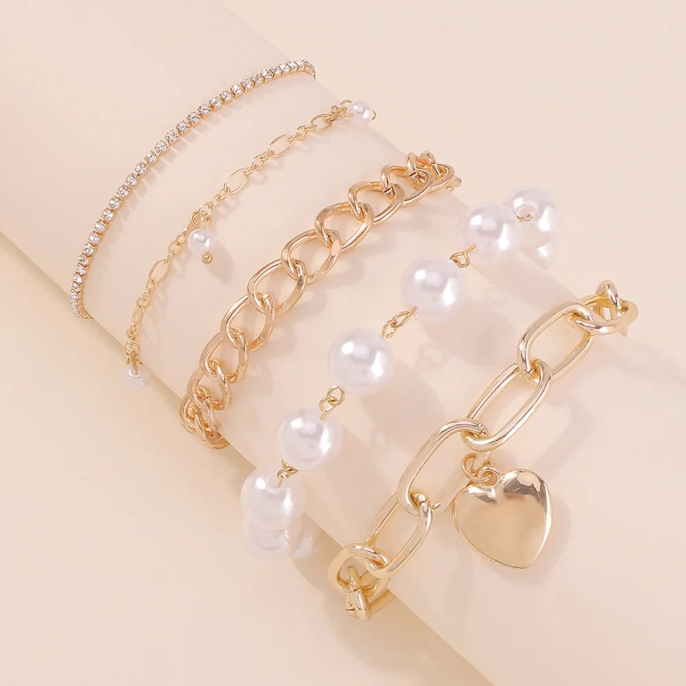 Women's Geometric Pearl Gold Beads Bracelets