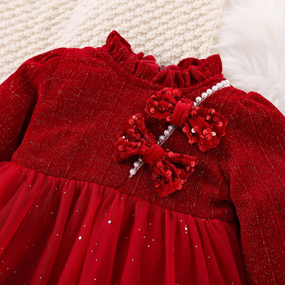 Weihnachtsrotes Samtkleid für Babymädchen