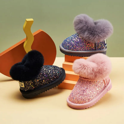 Bottes de neige en cuir véritable pour bébé fille, chaudes, en peluche et à semelle souple