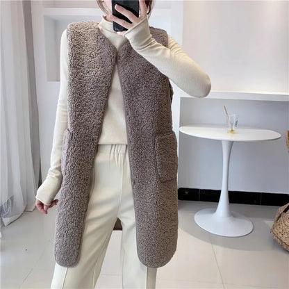 Stylish Medium-Length Lamb Wool Vest Jacket
