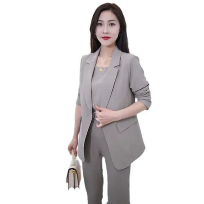 Women's Black Blazer and Wide Leg Pants Suit for Autumn Winter