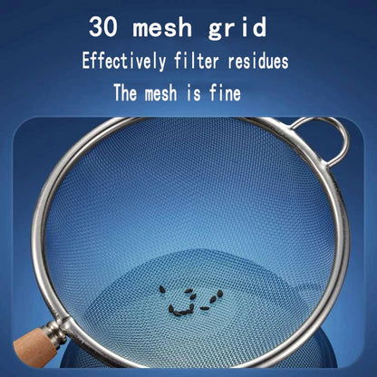 Crépines en acier inoxydable, cuillère, Mini filtre, presse-agrumes, filtre, passoire à mailles pour la cuisson et la friture, manche en bois