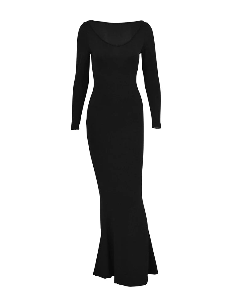 Elegantes schwarzes langärmliges, figurbetontes Partykleid