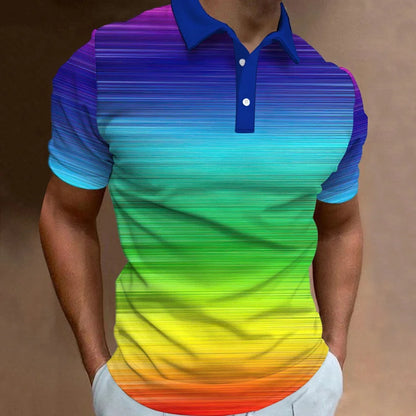 3D Rainbow Print Polo Shirt for Men