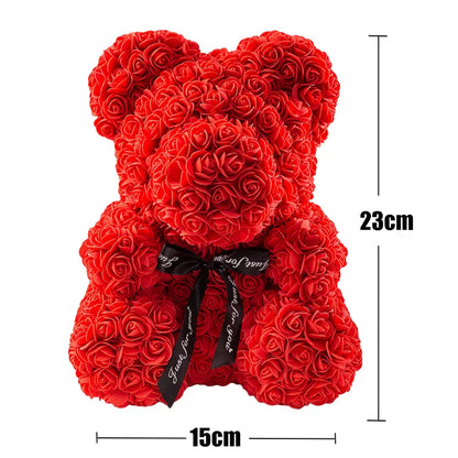 Décoration de cadeaux de Saint-Valentin Ours en roses Fleur artificielle avec boîte lumineuse Ours en peluche