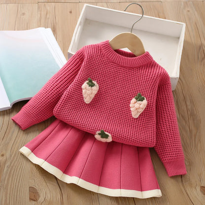 Set aus koreanischem Strickpullover und Rock für Mädchen