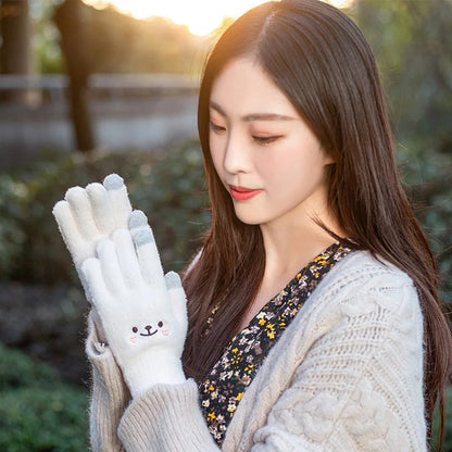 Gants tactiles brodés Smiley Bear pour femmes