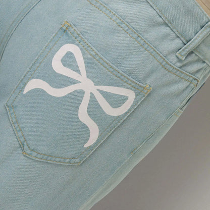 Korean Light Blue High-Waist Wide Leg Jeans