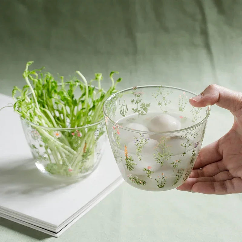 Ensemble de tasses à boire en verre à motif d'herbe