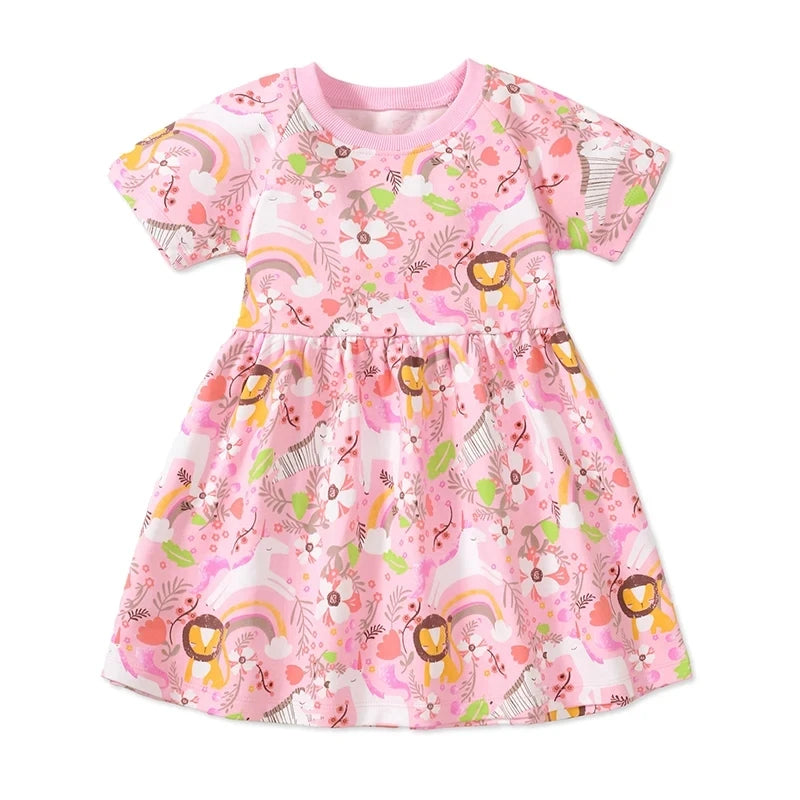 Pink Bunny Print Knee-Length Short-Sleeve Easter Dress