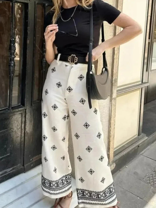 Plus Size Printed Wide Leg Casual Pants