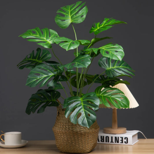 65 cm großer künstlicher Monstera-Baum mit 18 Gabeln und künstlichen Palmblättern