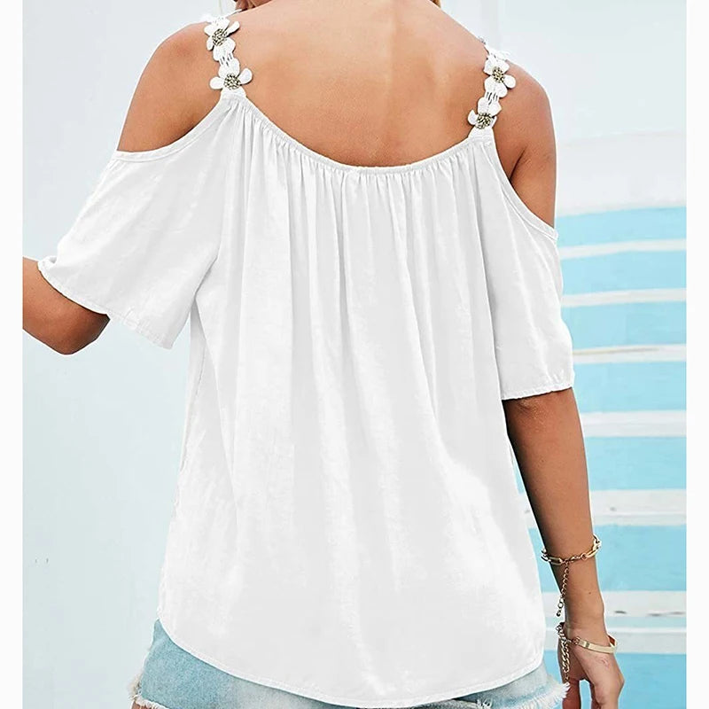 Sexy Off Shoulder Shirt Pullover Blouse with Flower Tops