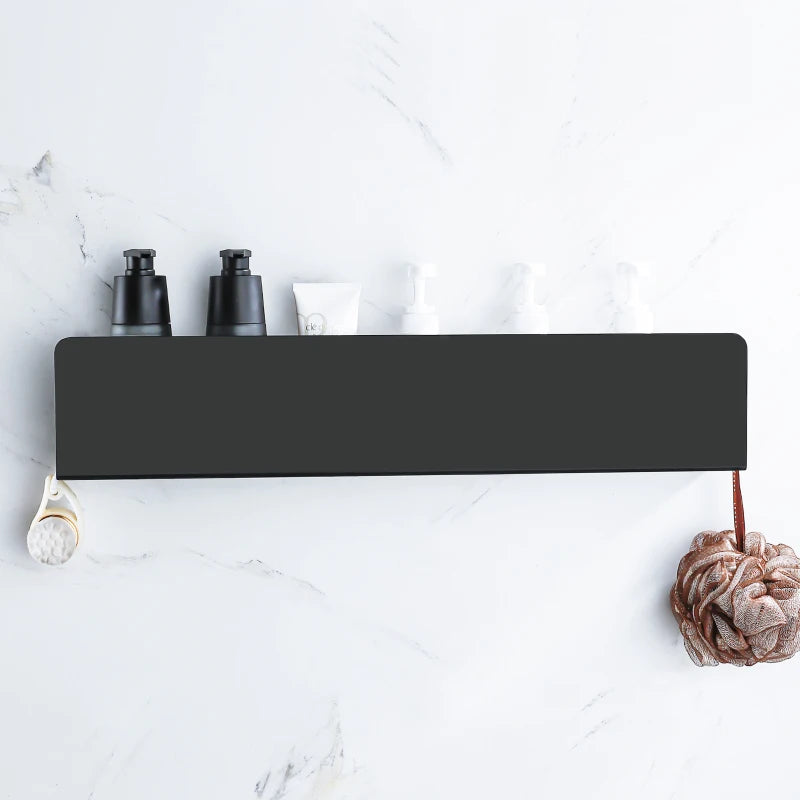 Black Wall-Mount Organizer Shelf with Hooks