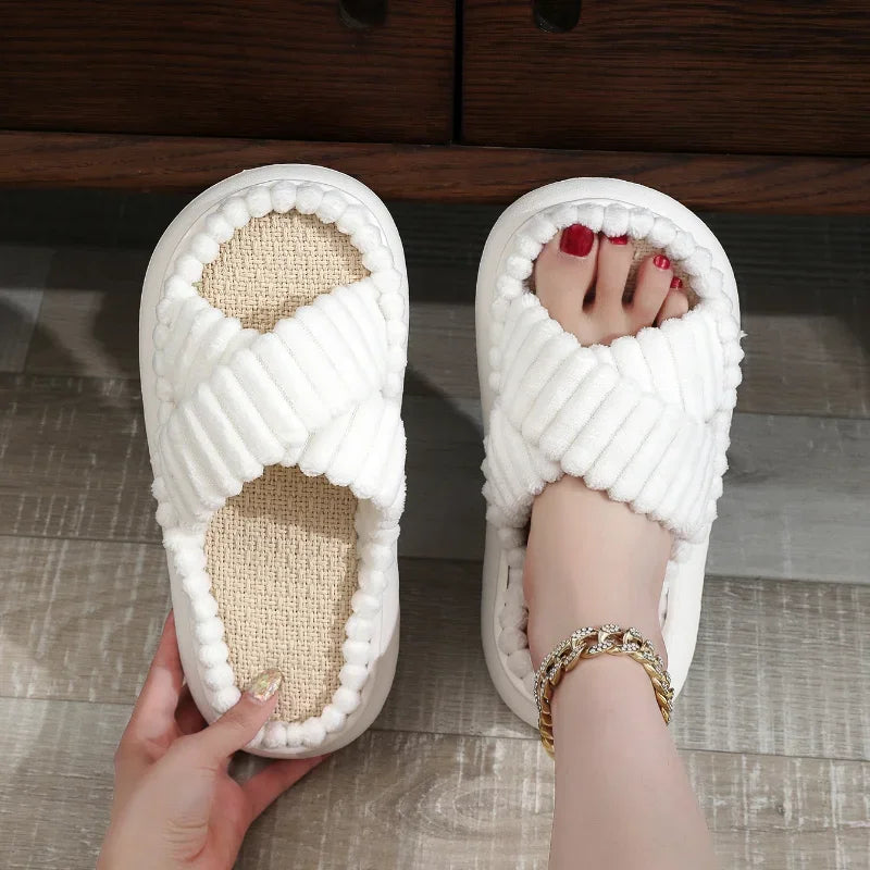 Women's Linen Cross-Band Slippers