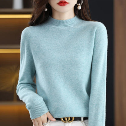 Merino Wool Semi-Neck Women Cashmere Sweater