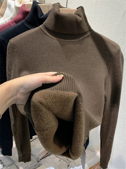 Cozy Velvet-Lined Turtleneck Winter Sweater