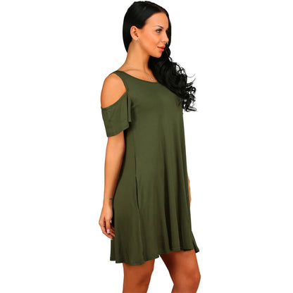 Women's Elegant Off Shoulder Short Sleeve O-Neck A-Line Dress