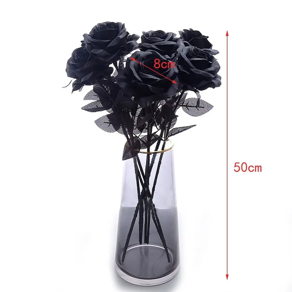 Lot de 5 têtes de roses noires en soie pour décoration de maison et d'événements