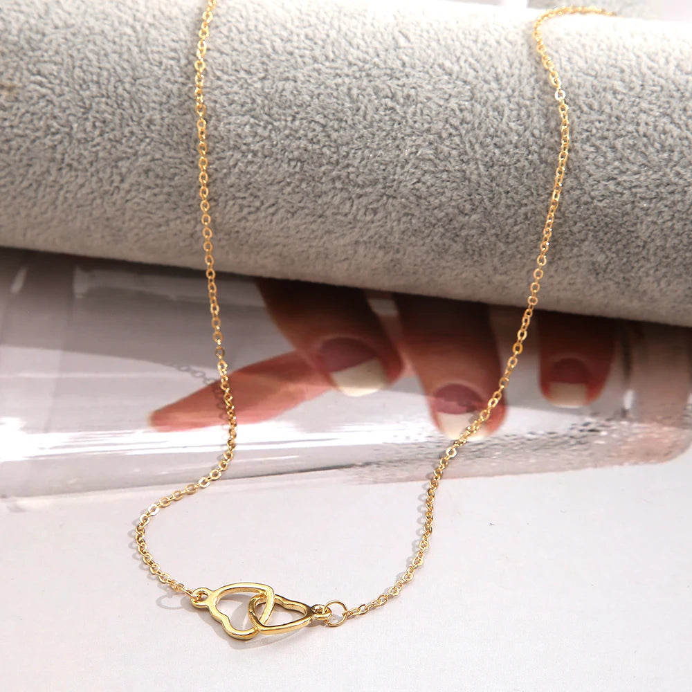 Stainless Steel Double Heart Pendant Chain Necklace