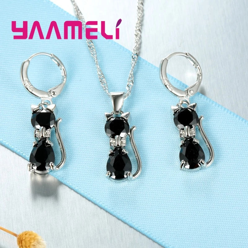 Sterling Silver Color Shining Austrian Crystal Pendant Necklace Huggee Earring Jewelry Sets