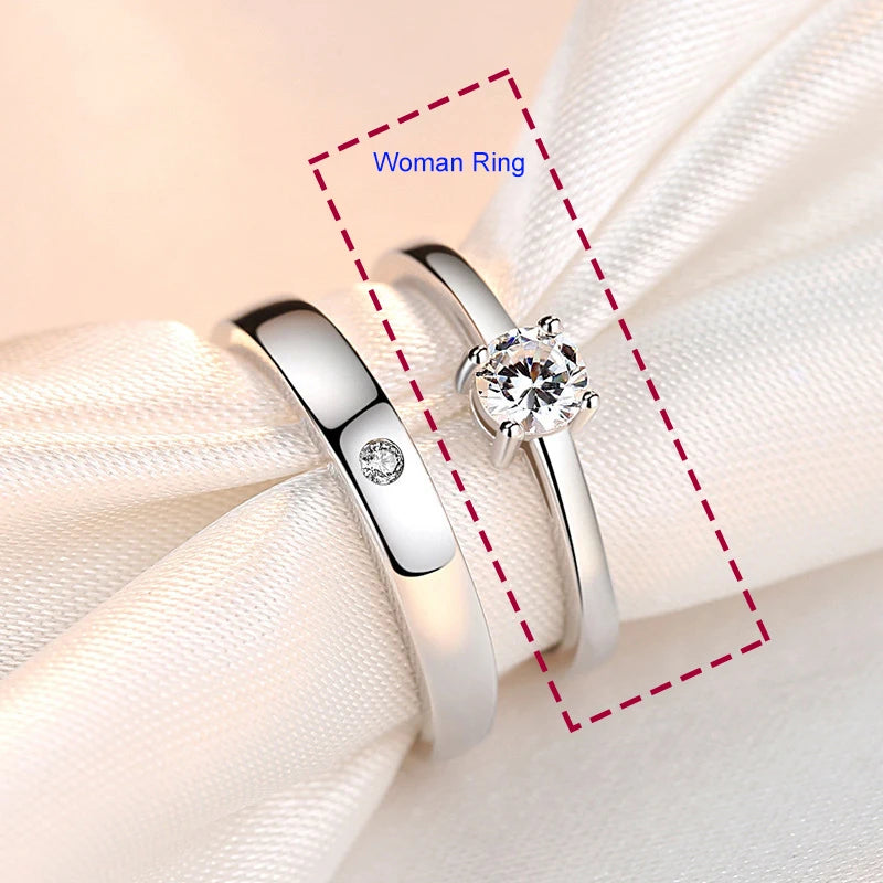 925 Sterling Silver Geometric Couple Rings