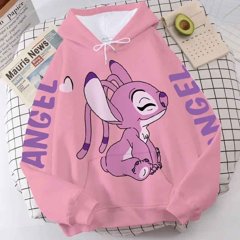 Unisex Disney Stitch Cartoon Print Winter Hoodies