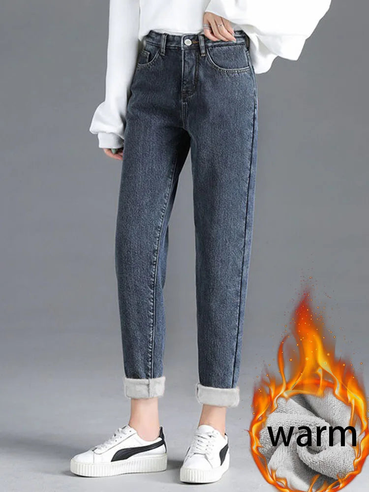 New Winter Stretch Plush Warm Straight Jeans for Women