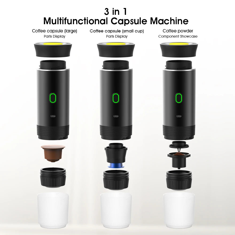 Wireless Electric Portable Espresso Coffee Machine - 3-in-1 Capsule Powder Travel Coffee Maker