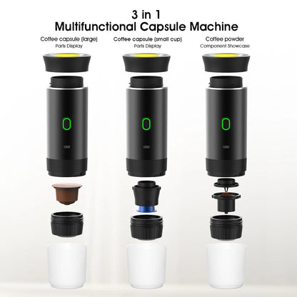 Wireless Electric Portable Espresso Coffee Machine - 3-in-1 Capsule Powder Travel Coffee Maker