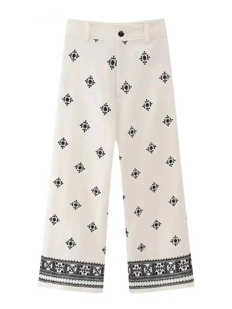 Plus Size Printed Wide Leg Casual Pants