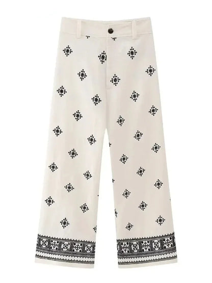 Plus Size Printed Wide Leg Casual Pants