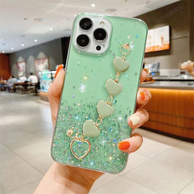 Mode Plating Liebe Herz Armband Kette Fall Für iPhon 16