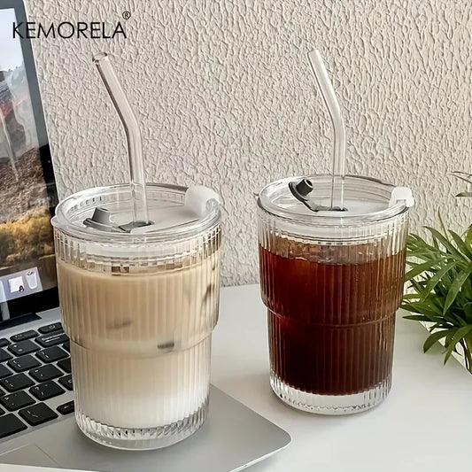 Tasse en verre rayé de 400 ml – Solution complète pour boissons