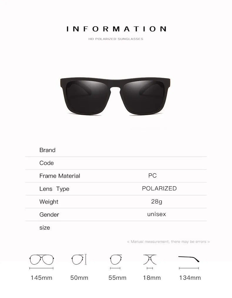 Unisex Square Polaroid Sunglasses Vintage Retro Style for Women Men