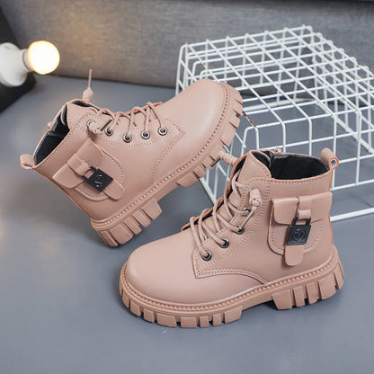 Children PU Leather Ankle Non-slip Autumn Warm Booties