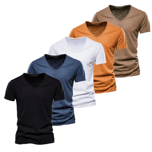 AIOPESON Herren T-Shirts mit V-Ausschnitt und schmaler Passform 